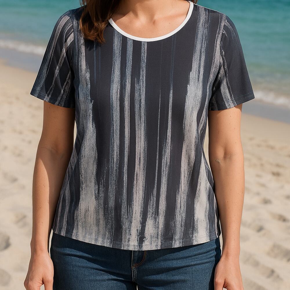 REISS Women's Chiffon Satin monocromatic artsy design button down back top